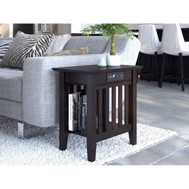 AFI Mission Chair Side Table with Charging Station - Espresso