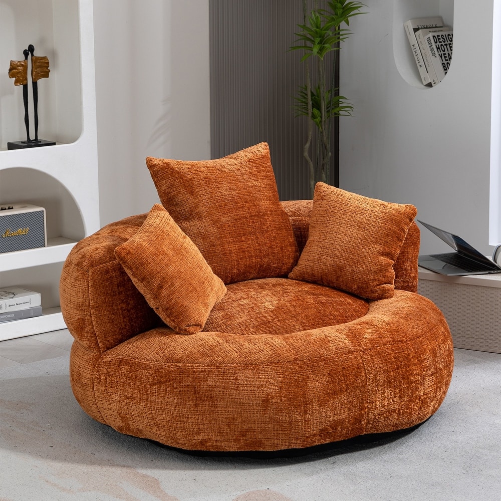 Chenille Upholstered Durable Comfort Lounger High Back Bean Bag Lazy Sofa With Three Pillows