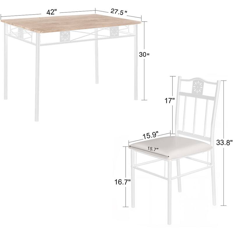 VECELO 3/5-piece Modern Dining Table and Chairs Set with PU Leather Seats Space Saving Dining Set