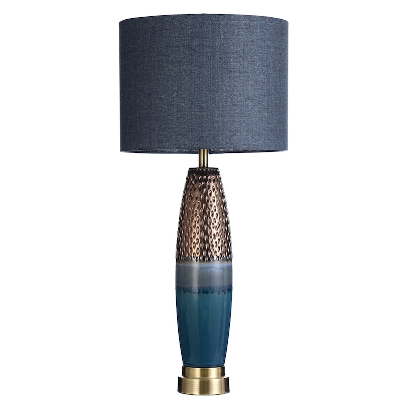 StyleCraft Bedford Blue and Copper Table Lamp - Blue Shade - Blue, Copper