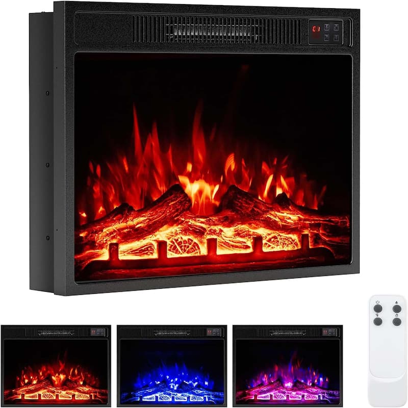 Inserts Electric Fireplace Heater Wall Fireplace w/Overheat Protection - Black