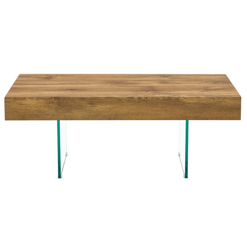 Natural Style MDF Coffee Table - 39.3"x21.6" with Tempered Glass Legs.Density Board Sticker,Reinforced Glass.