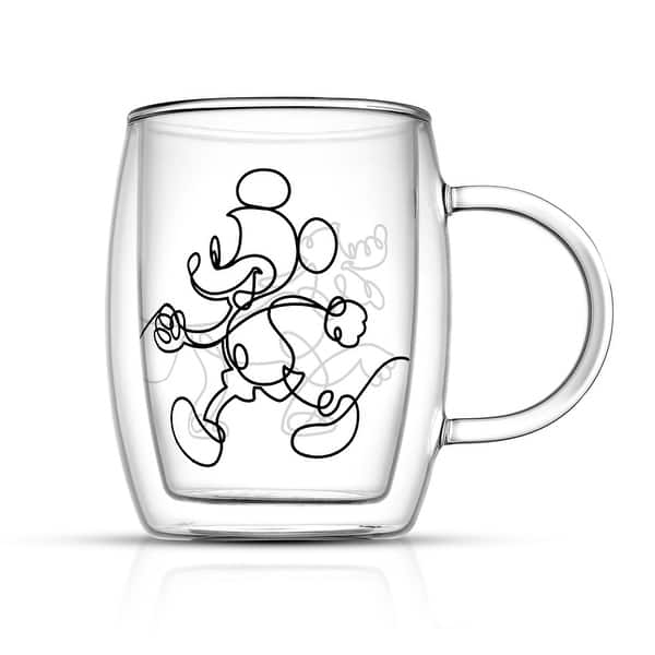 JoyJolt Disney Mickey Mouse Glitch Double Wall Glass Mugs - 13.5 oz - Set of 2