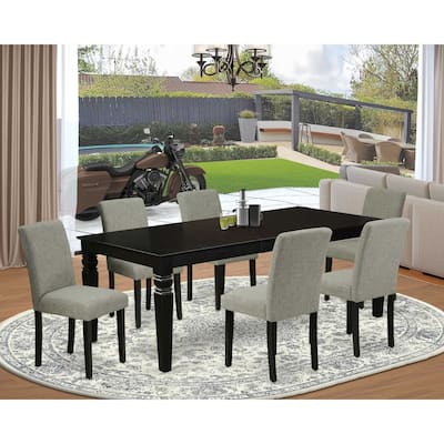 Rectangle Kitchen Dining Table Set - 7Pc Table & Chair Set with Butterfly Leaf, Linen Fabric, Black Legs