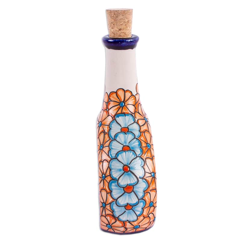 Novica Handmade Floral Spirits Ceramic Decanter