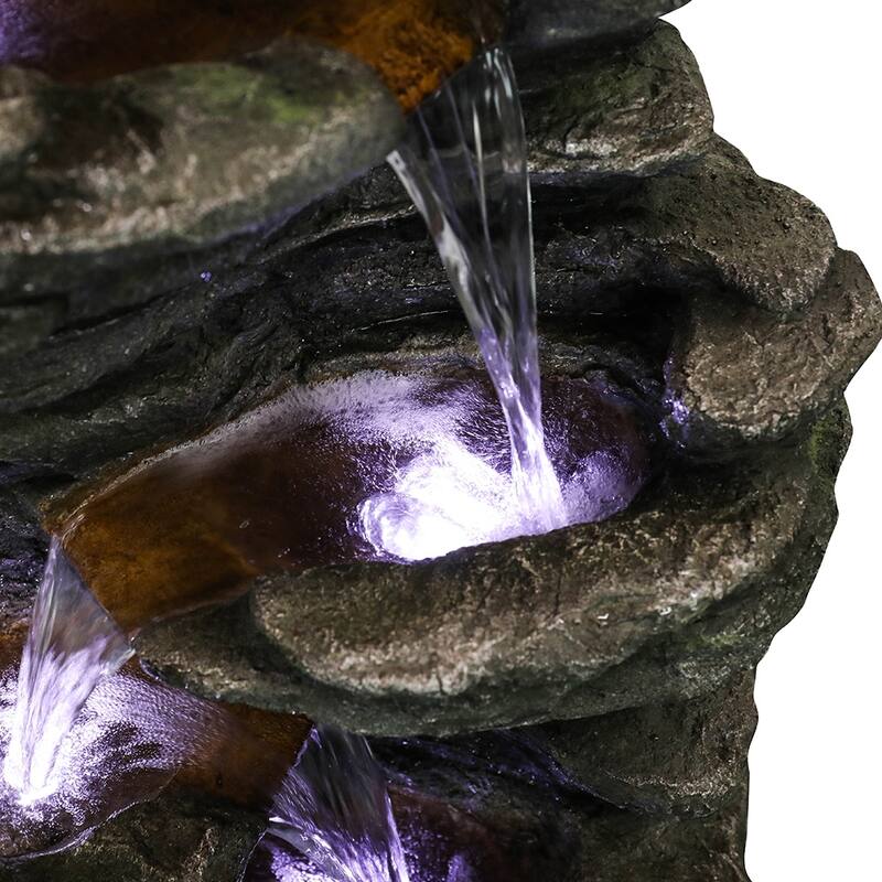 40-Inch Tired Outdoor Rock Water Fountain Cascading Waterfall w/Light