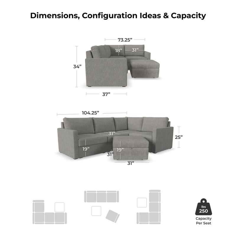 Flexsteel 4-Seat Modular Sectional with Storage Ottoman - 103" x 35" x 72"