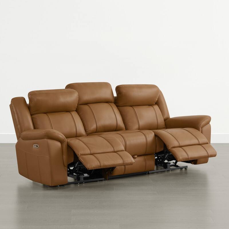 Spruce & Spring Genuine Leather Power Reclining Sofa with Optional Console & Flip-Down Table