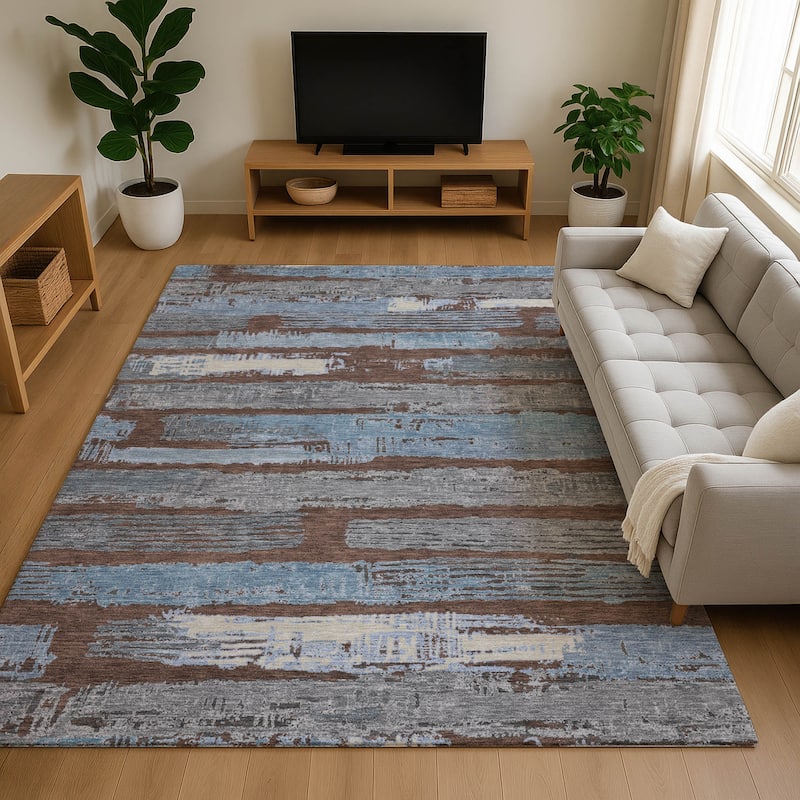 Premium Washable Super Soft Abstract Stripes Mayfield Rug - Chocolate - 9' x 12'
