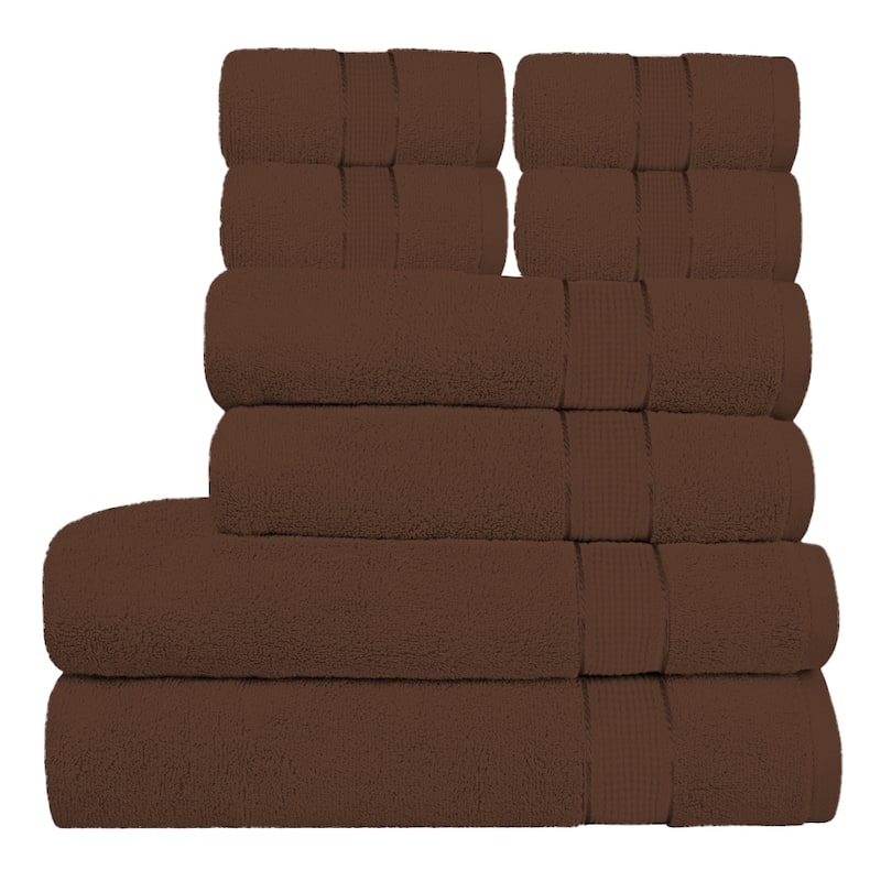 Luxurious Cotton 8 Piece Bathroom Towel Set - Absorbent 600 GSM - 4 Washcloths, 2 Hand Towels, 2 Bath Towels - 27''X54''