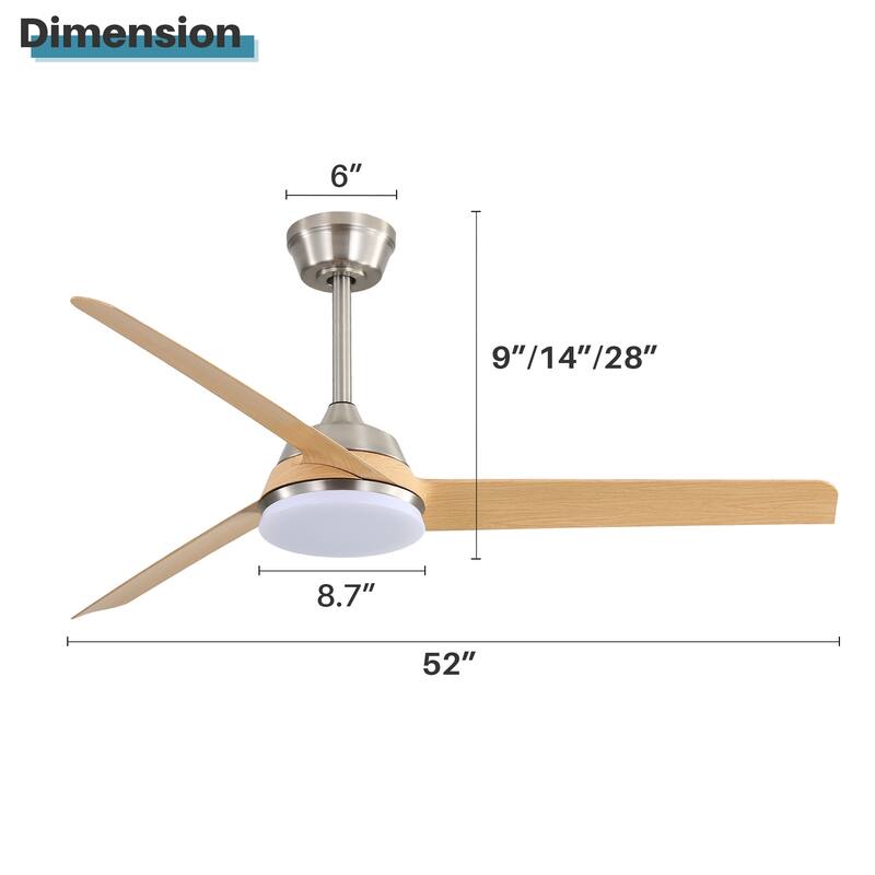 52 Inch Ceiling Fan with 22W LED Light and Remote Control 5 ABS Blades for Living Room