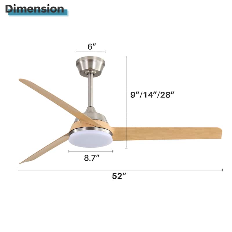 52 Inch Ceiling Fan with LED Light and Remote Control - Brushed Nickel