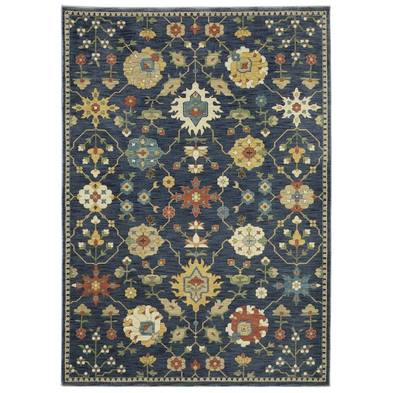 Style Haven Federica Bohemian Oriental Fringe Edge Area Rug - 7' 10" x 10' 10" - Blue/Gold - Runner/Rectangle