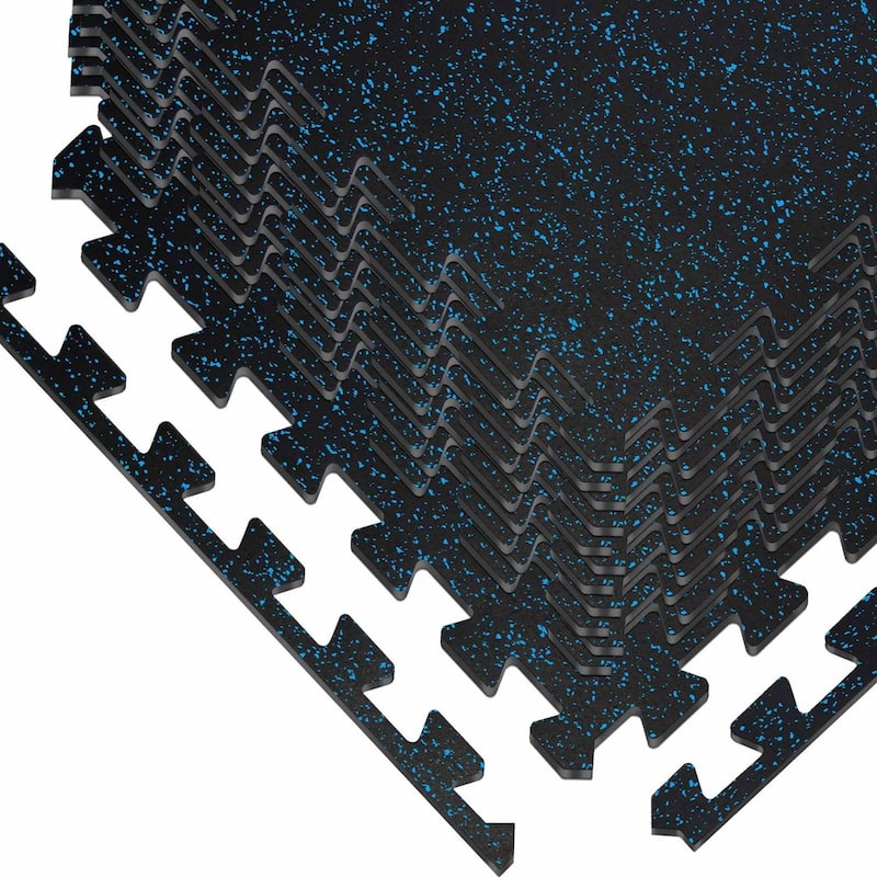 Black & Blue 24 in. x 24 in. x 0.5 in. Rubber&EVA Gym Flooring Tiles, Interlocking Anti-Fatigue Exercise Tile Mat - 12pcs
