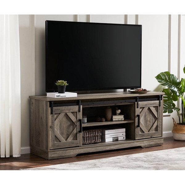 TV Stand Farmhouse Barn Door for TVs up to 65" Media Entertainment Center 