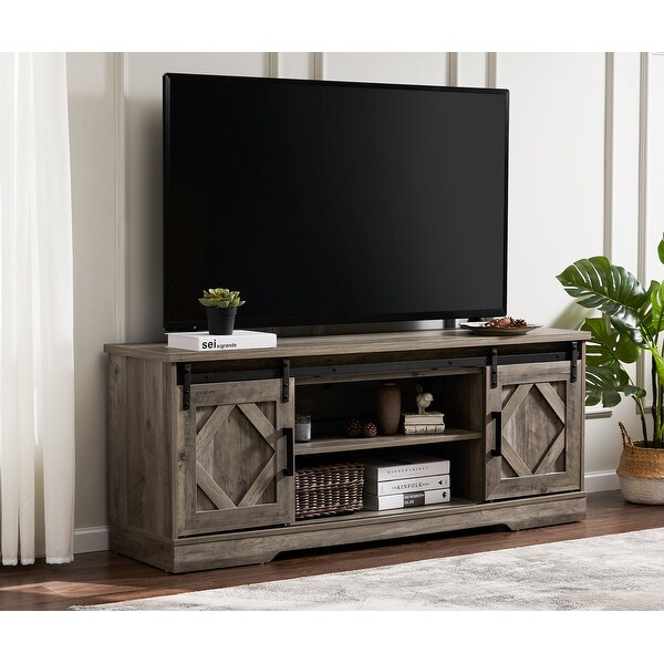 Gray Wash Barn Door TV Stand for TVs to 64 inches Rustic Modern Farmhouse Grey 