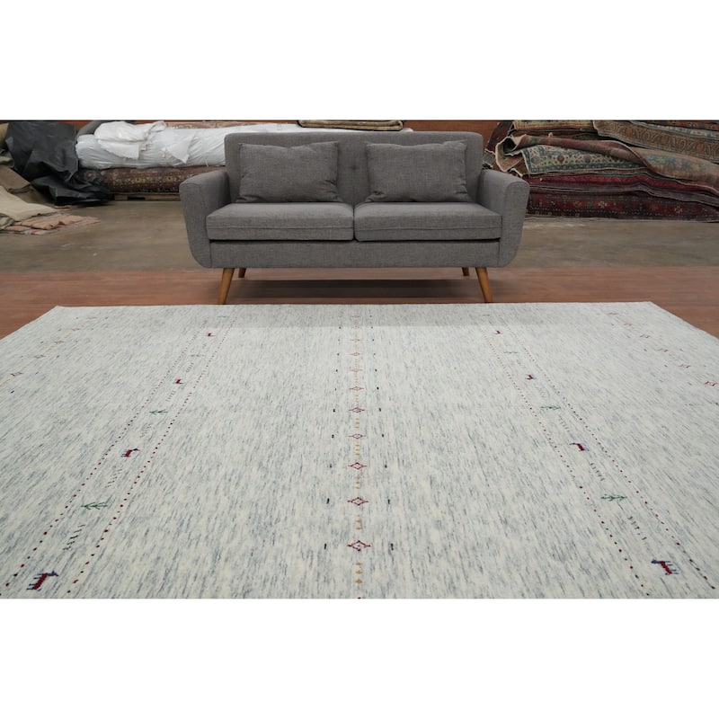 Hand Knotted Oriental 100% Wool Carpet Tribal Animal Pictorial Beige & Ivories Gabbeh Area Rug - 9' 11'' X 7' 11''