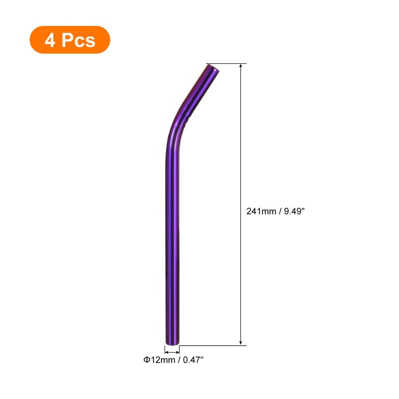 4Pcs Reusable Metal Straws, 9.5" Stainless Steel Bent Drinking Straw