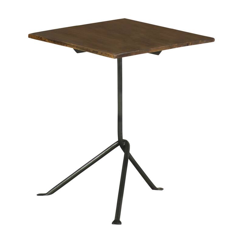 20 Inch Modern Square Accent Table, Gray Metal Tripod Base, Dark Brown Wood