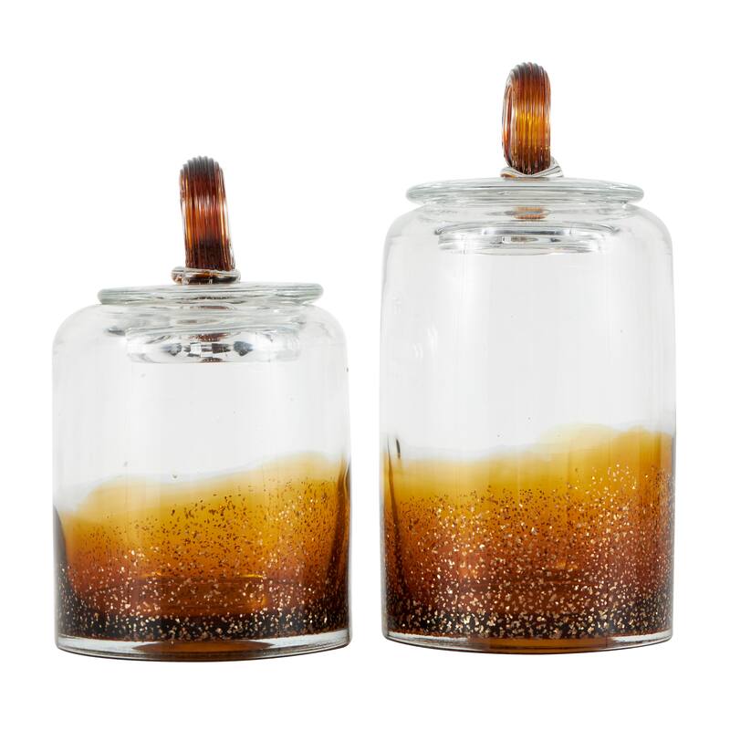 Brown or Blue Glass Handmade Decorative Jars with Gold Flake Details and Ring Lids (Set of 2)