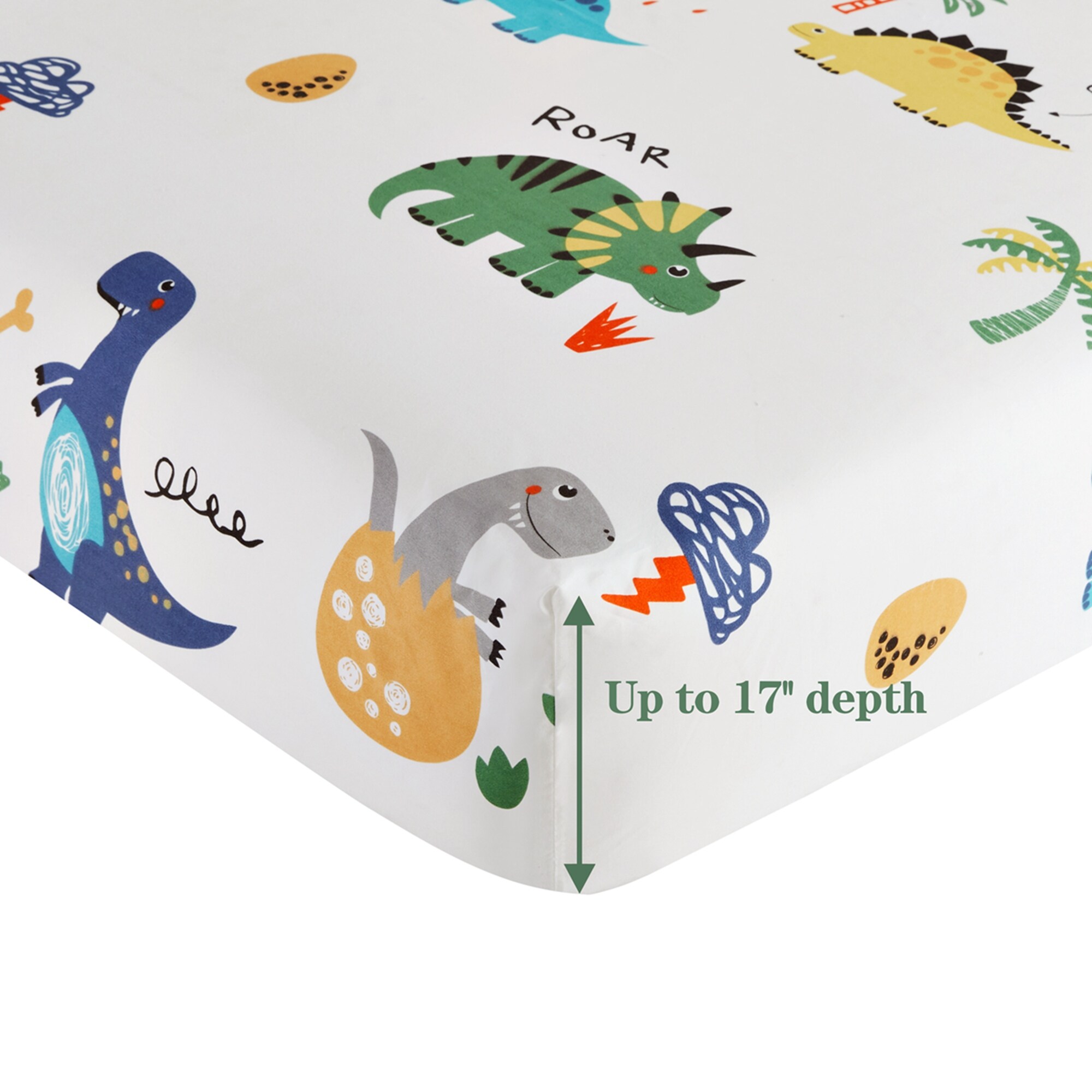 Kids Boys Printed 600 Thread Count Deep Pocket Cotton Blend Percale All Season Bedding Sheet Set Cartoon Dinosaur Zoo Dino