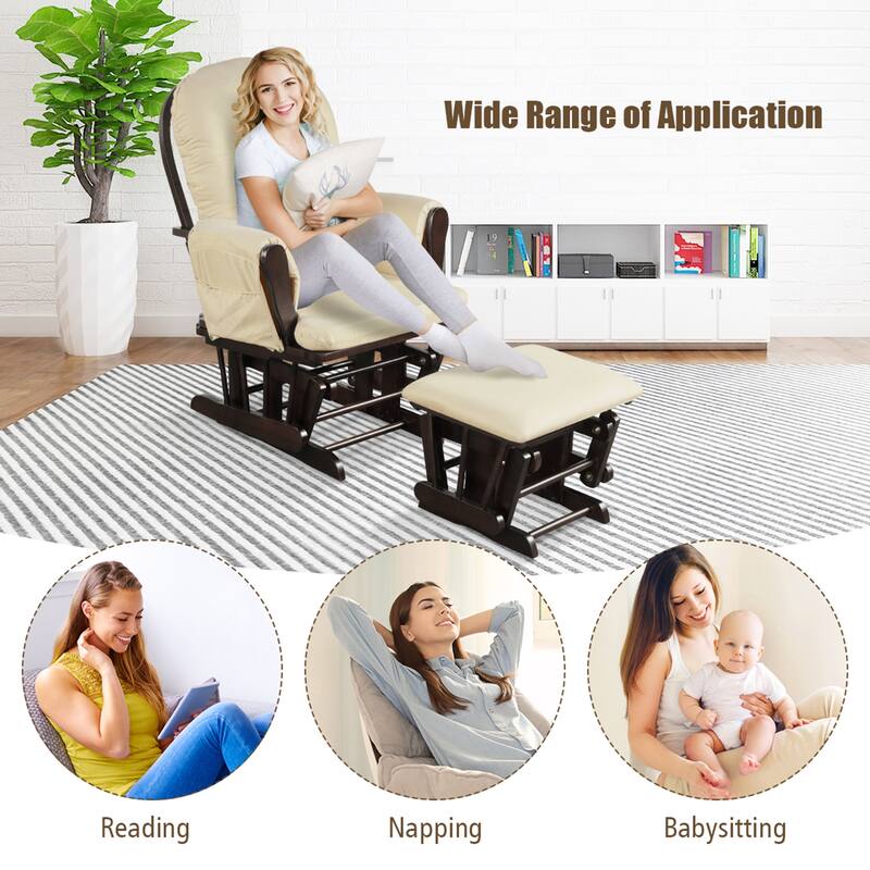 Gymax Baby Nursery Relax Rocker Rocking Chair Glider & Ottoman Set w/