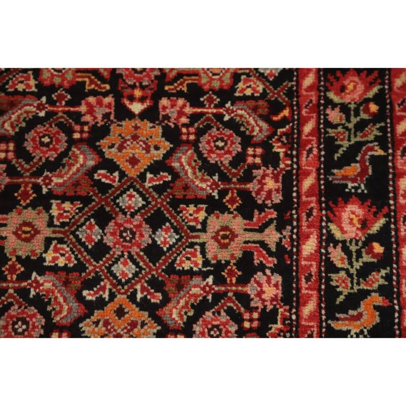 Hand Knotted Oriental 100% Wool Carpet Traditional Geometric Black Karabagh Runner Rug - 16' 3'' X 3' 7''