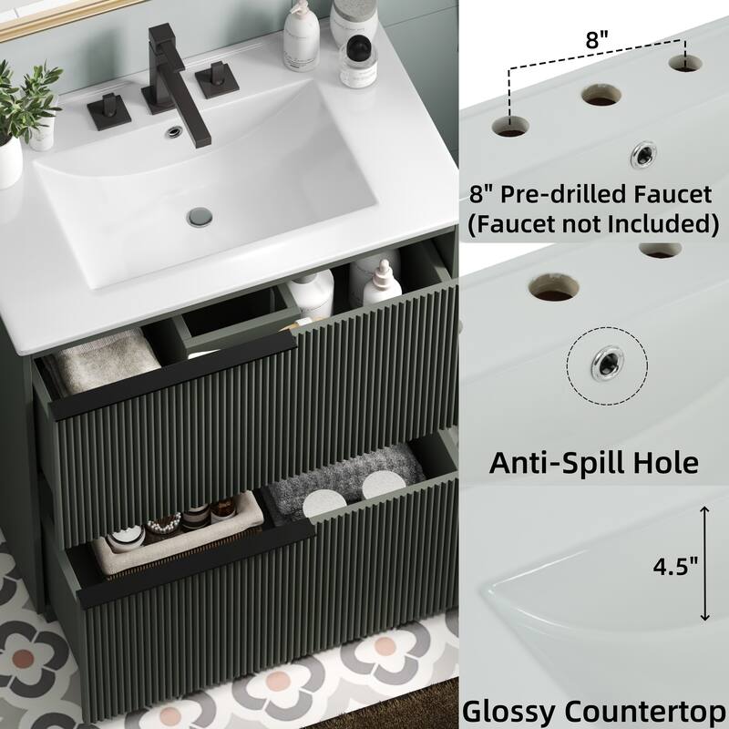 Christopher Knight Home - Moss 30" Bathroom Vanity with Ceramic Sink and Full-Extension Drawers
