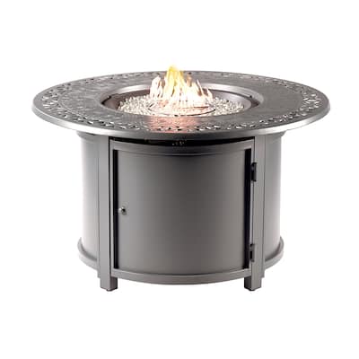 Round 44 in. x 44 in. Aluminum Propane Fire Pit Table with Glass Beads, Two Covers, Lid, 55,000 BTUs - N/A