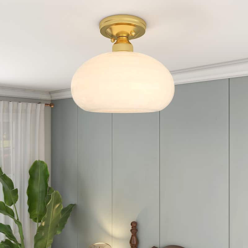 1-Light Metal Flush Mount Light Glass Ceiling Lights