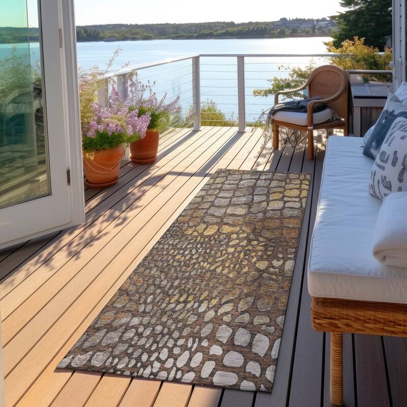 Machine Washable Indoor/ Outdoor Modern Cobble Chantille Rug