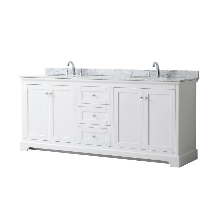 Wyndham Collection Avery 80" Free Standing Double Basin Vanity Set - White / White Carrara Marble Top / Polished Chrome - Painted