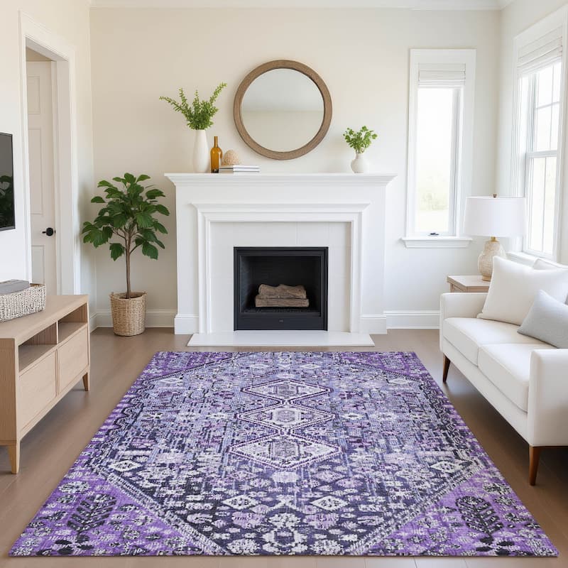 Premium Washable Super Soft Traditional Global Mayfield Rug - 8' x 10' - Purple