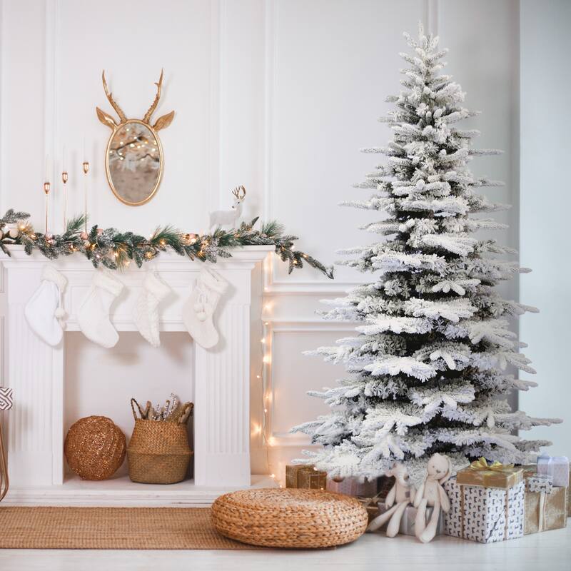 Fraser Hill Farm 9-Ft. Unlit Flocked Pine Valley Artificial Christmas Tree