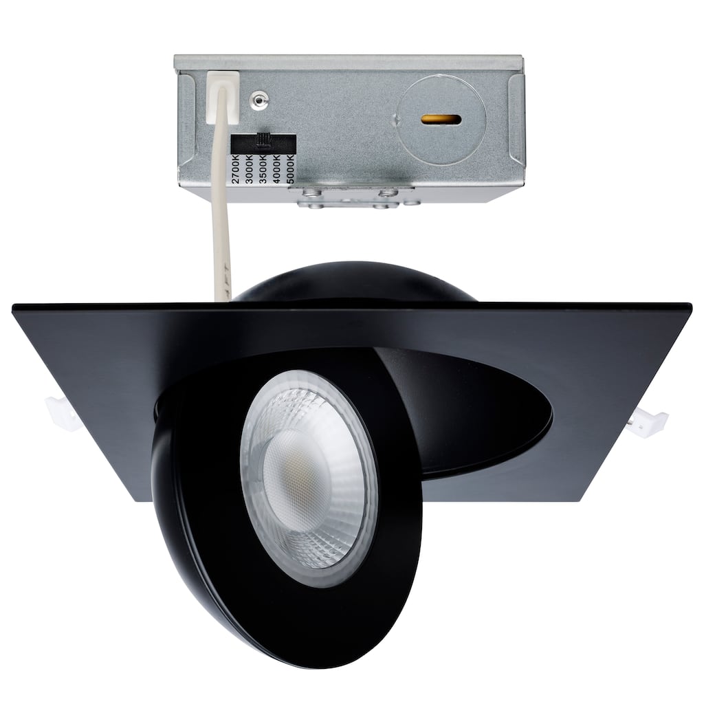 15 Watt CCT Selectable LED Direct Wire Downlight Gimbaled 6 Inch Square Remote Driver Black