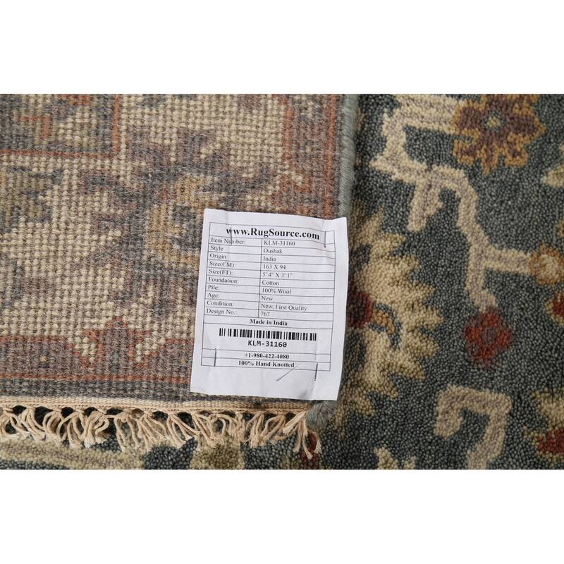 Gray Geometric Oushak Indian Accent Rug Hand-Knotted Wool Carpet - 3'1"x 5'4"