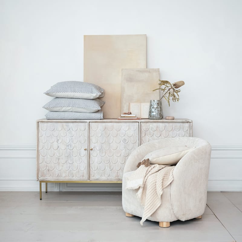 Mango Wood Scalloped Console with 3 Doors and 3 Shelves