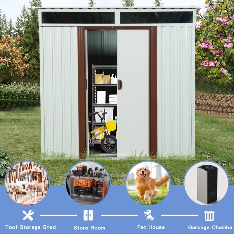 GDF Studio - Ardent Outdoor Metal Storage Shed with Window and Metal Foundation