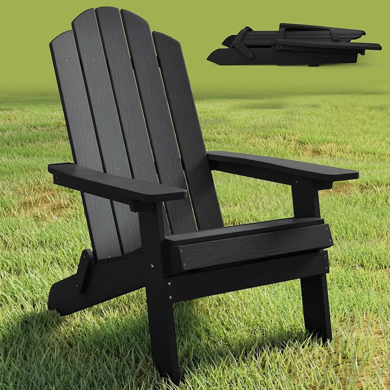 Folding Adirondack Chair Weather resistant Outdoor Garden Patio Chair by WINSOON - Black