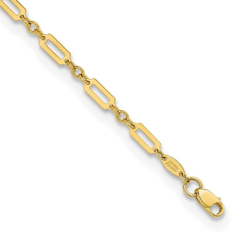 Curata 14k Gold Polished Fancy Rectangle Link Bracelet 7.5 Inch