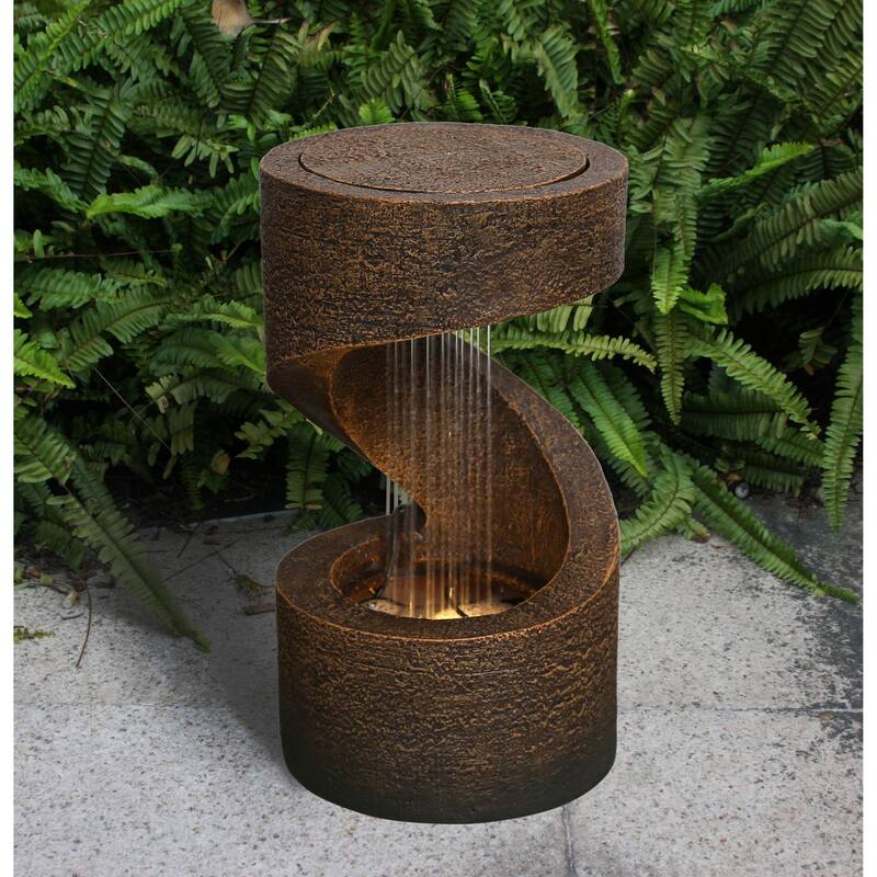 14" Carob Brown Outdoor Patio Garden Fountain with LED Light