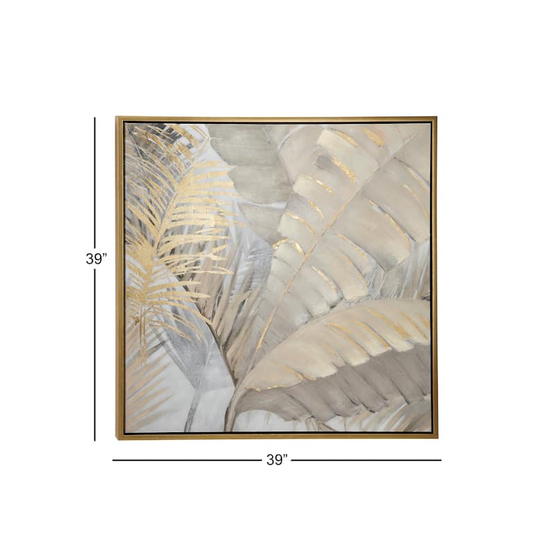 Canvas Leaf Palm Living Room Framed Wall Art with Gold Frame - Brown - CosmoLiving by Cosmopolitan