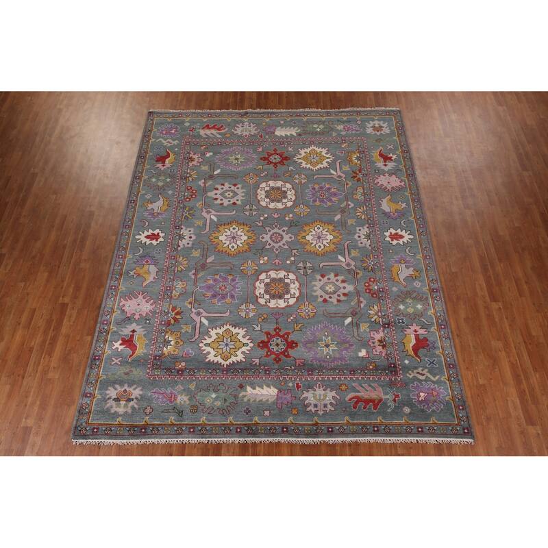 All-Over Gray Oushak Oriental Area Rug Handmade Wool Carpet - 9'3" x 11'7"