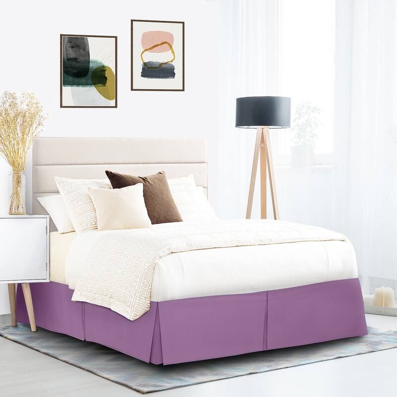 Clara Clark Pleated Bed Skirt-14 inch Tailored Drop - Soft Double Brushed Premium Microfiber Ruffle Bed Skirt - Includes 8 Pins - Lavender Dream - Queen