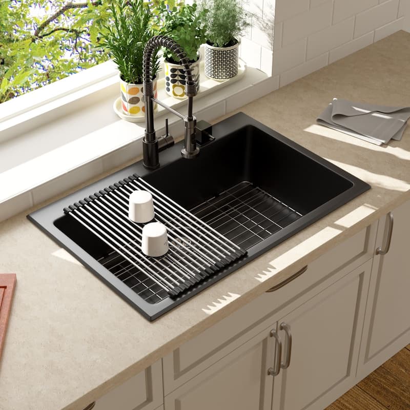 25"/33" Topmount/Drop-in Granite Composite Kitchen Sink Top Counter Single Bowl Sink