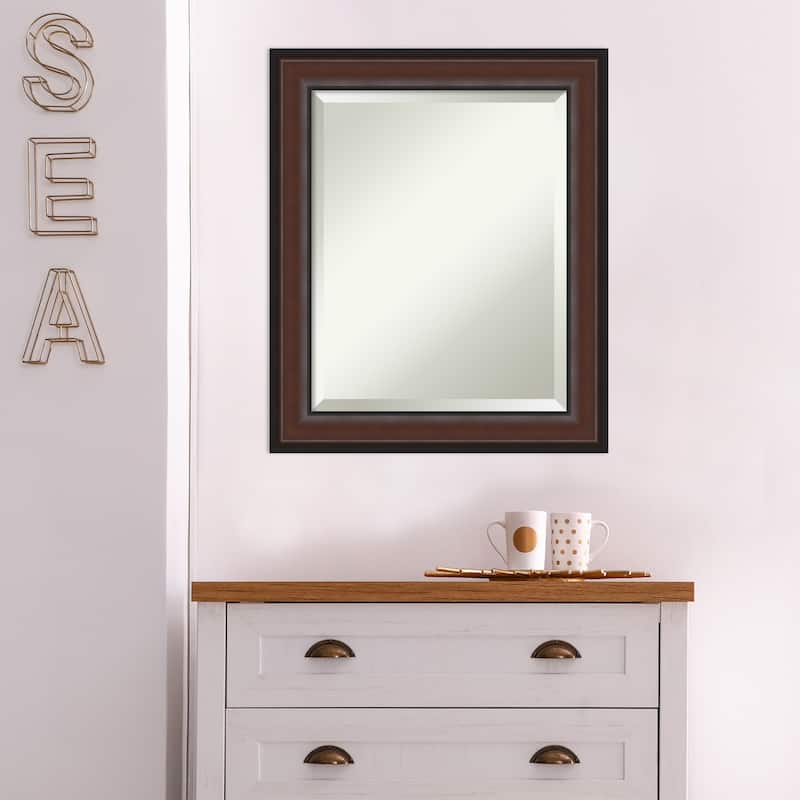 Beveled Bathroom Wall Mirror - Harvard Walnut Frame