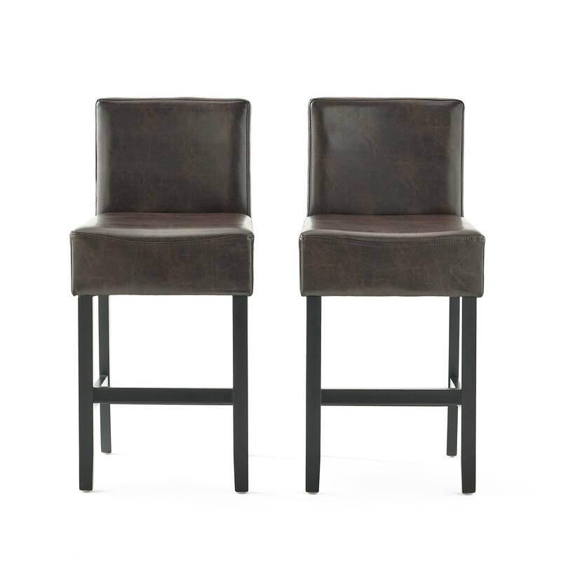 Leather Bar Chair Set of 2, Cafe Counter Stool with Back Upholstered Dining Chair, Solid Wood Legs, Kitchen Bar Furniture