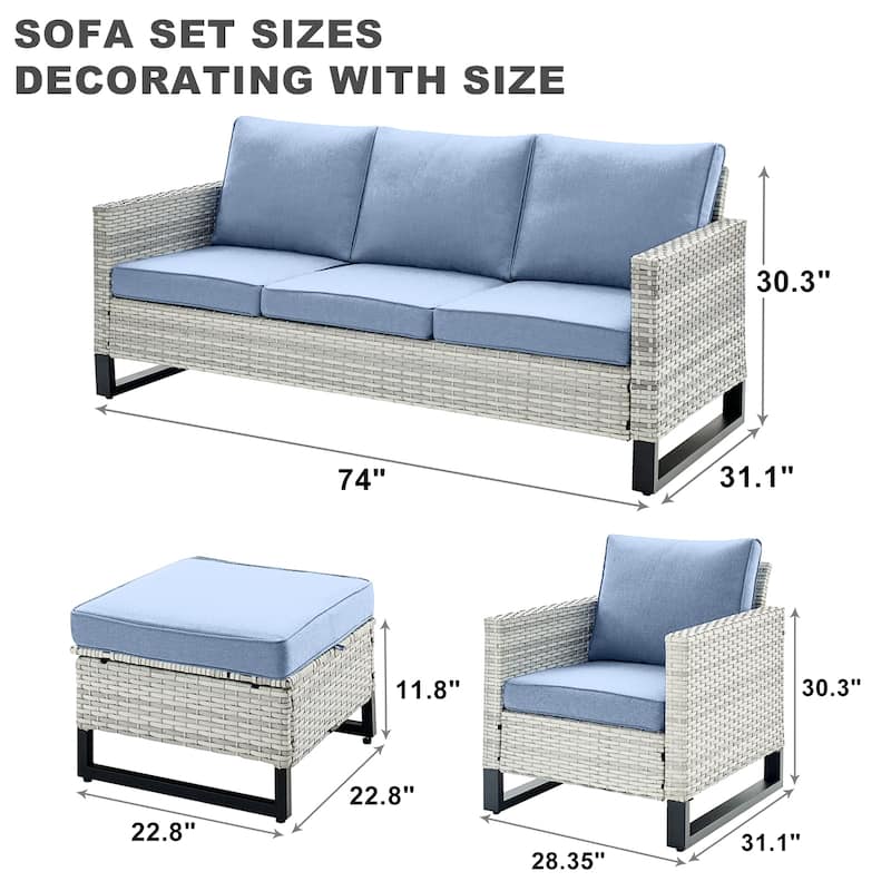 Gymojoy 3-Seat Sofa Club Chair Ottoman and Cushion