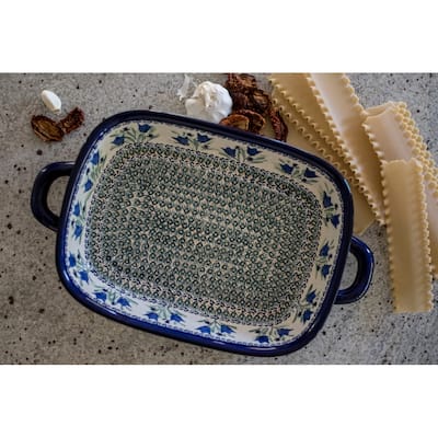 Blue Rose Polish Pottery 1345 Zaklady Large Baker with Handles