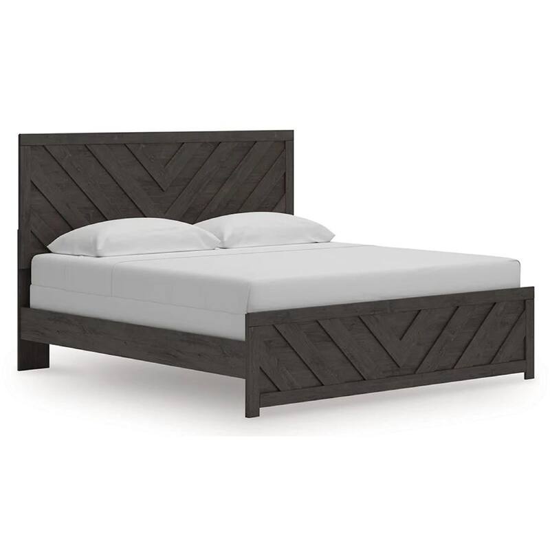 Peny King Size Bed, Chevron Pattern, Panel Headboard, Charcoal Black